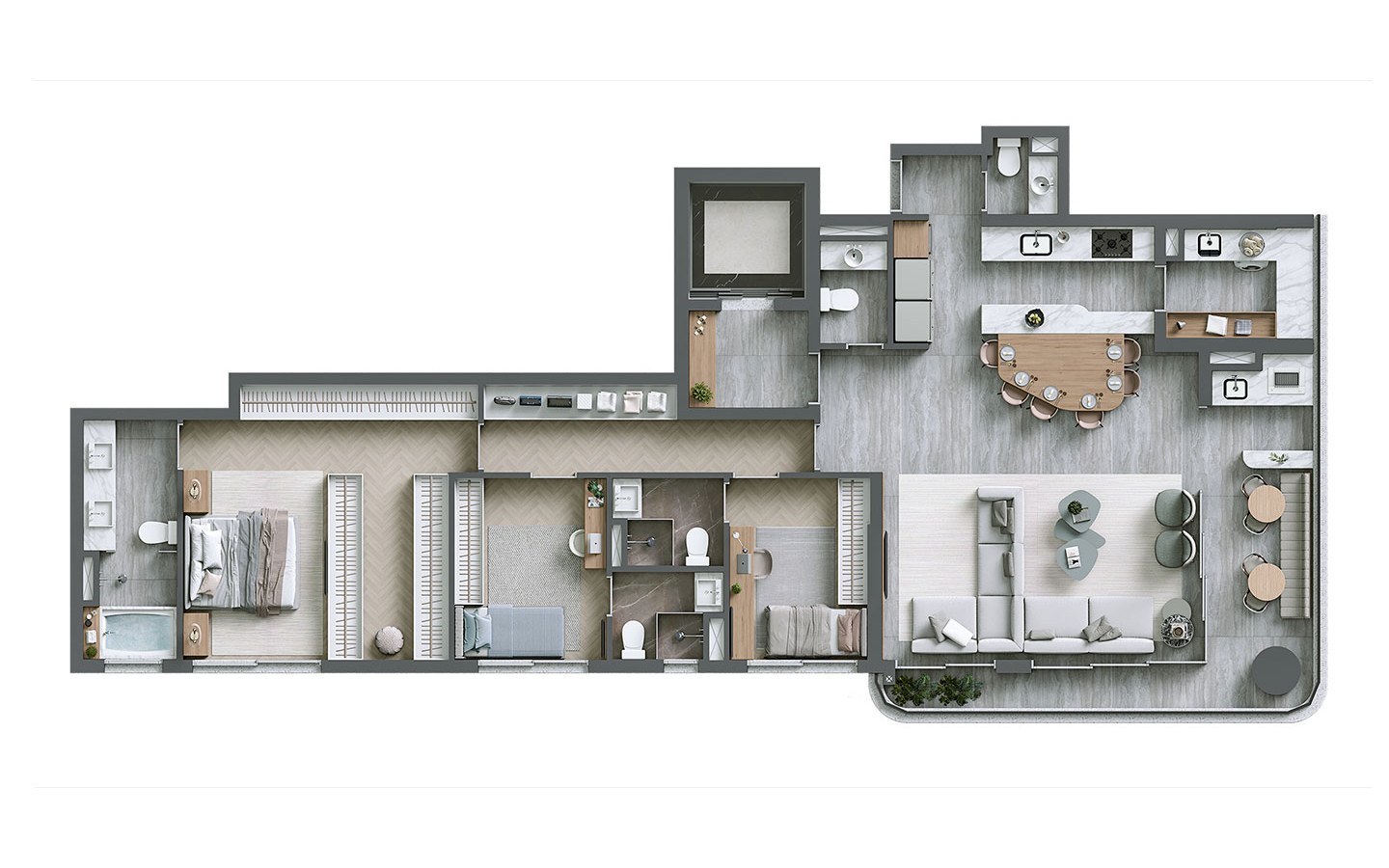 Planta de 142 m² com 3 suítes no Infinity Alphaville