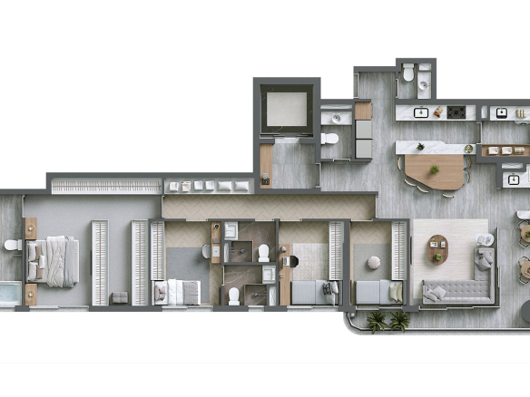 Planta de 142 m² com 4 dormitórios no Infinity Alphaville