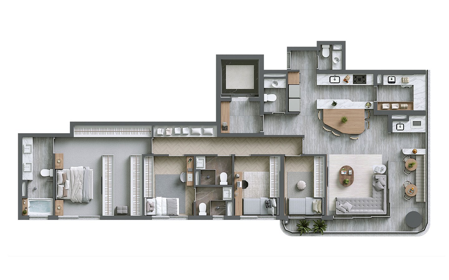 Planta de 142 m² com 4 dormitórios no Infinity Alphaville