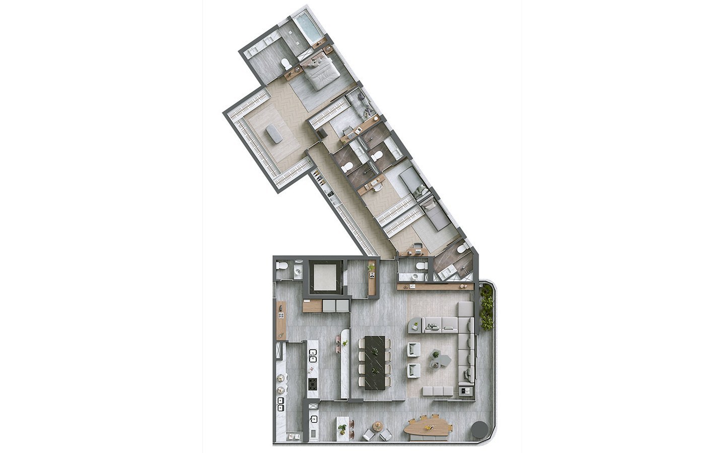 Planta de 218 m² com 4 suítes no Infinity Alphaville