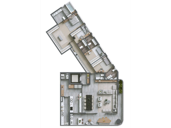 Planta de 218 m² com 4 suítes no Infinity Alphaville