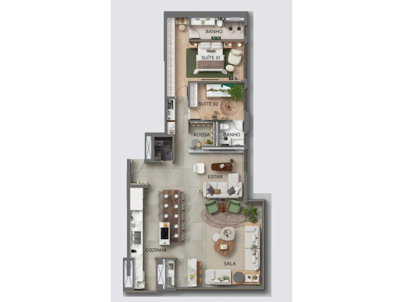 Planta de 130 m² com living ampliado no KA'A Home Boutique