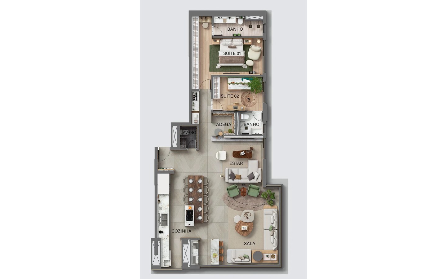 KA’A Home Boutique – Atendimento Especializado (11) 4237-8776 Planta de 130 m² com living ampliado no KA'A Home Boutique