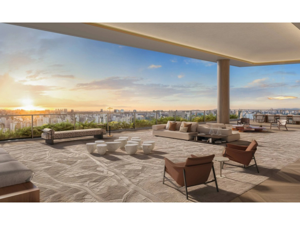 Living do apartamento de 345 m² do La Galerie Moema