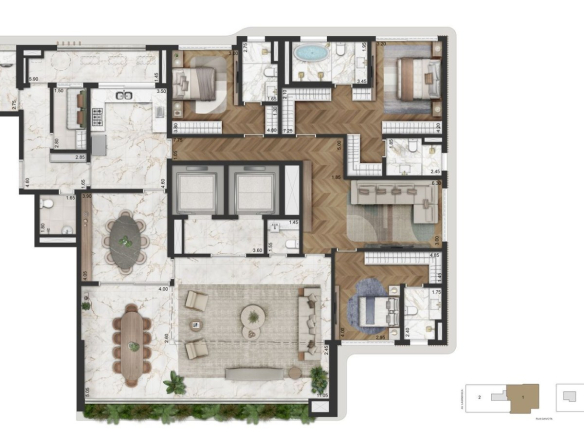 Planta opção de 283 m² do La Galerie Moema
