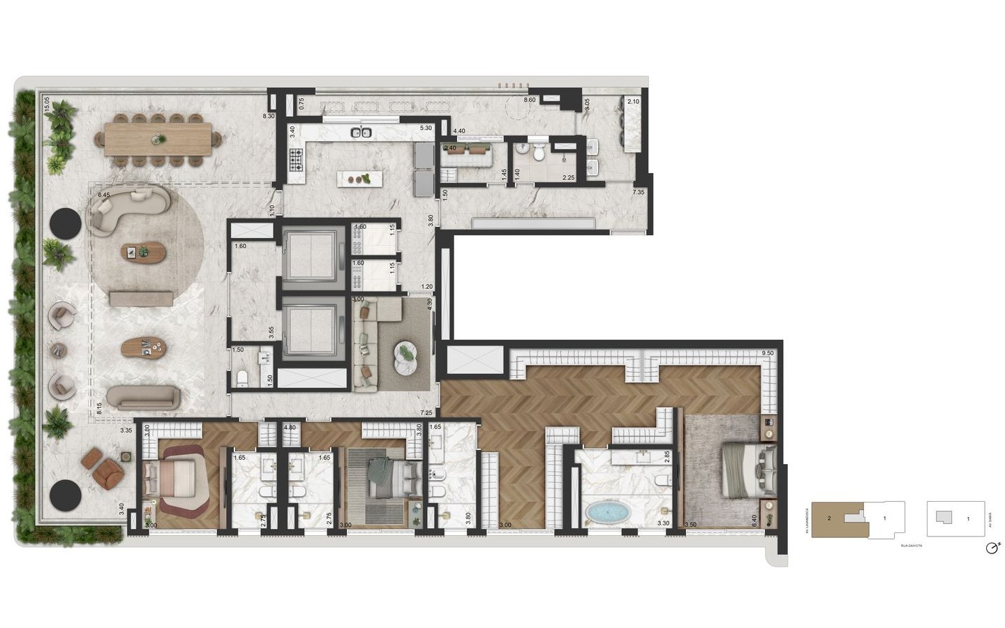 Planta opção de 345 m² do La Galerie Moema