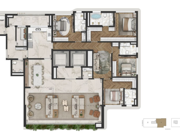 Planta tipo de 283 m² do La Galerie Moema