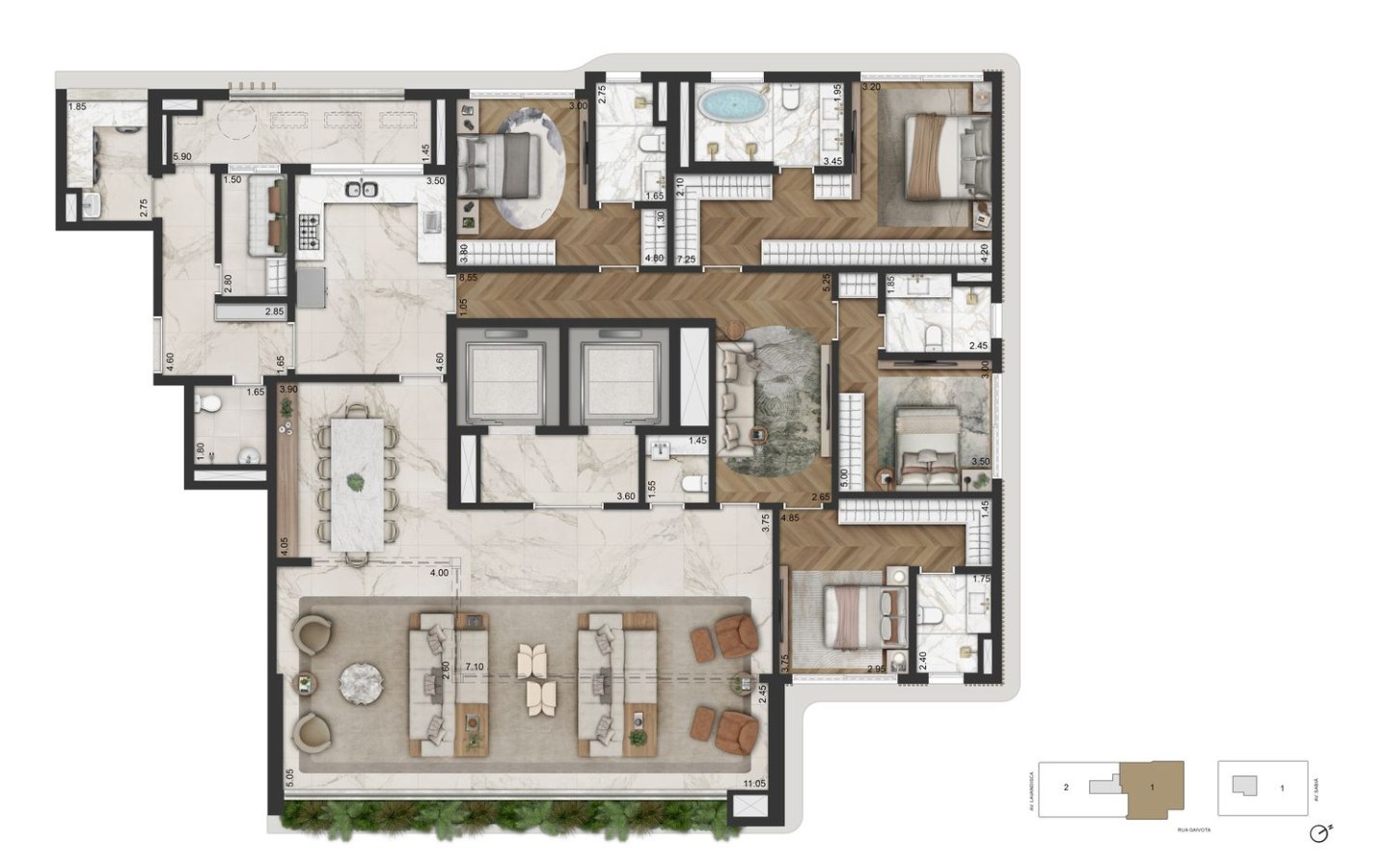 La Galerie Moema – Atendimento Especializado (11) 4237-8776 Planta tipo de 283 m² do La Galerie Moema