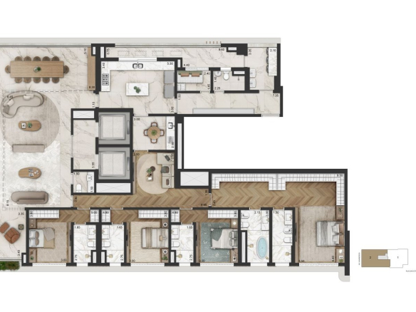 Planta tipo de 345 m² do La Galerie Moema