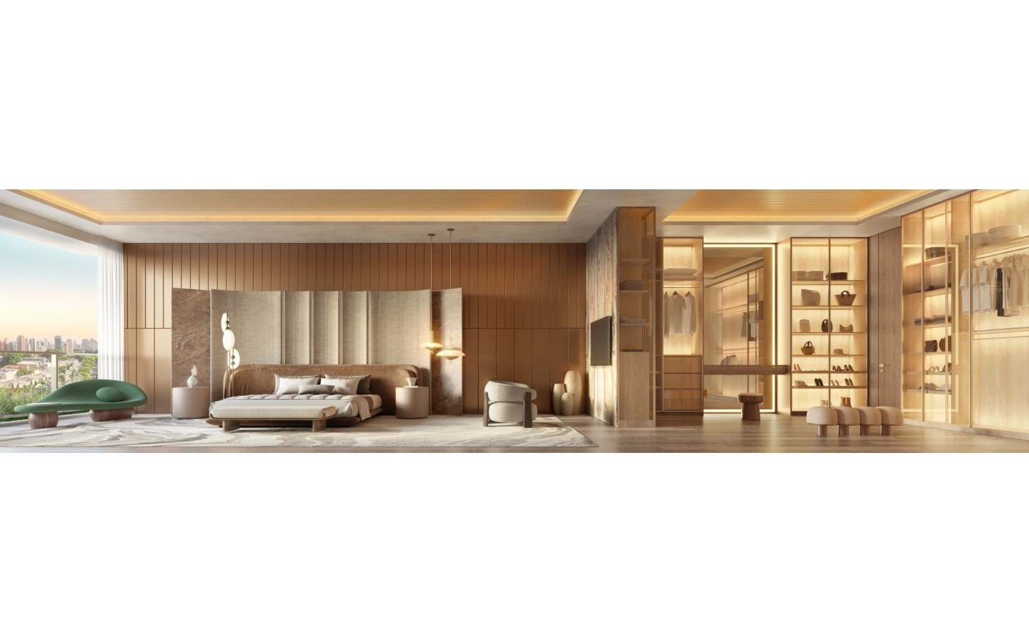 La Galerie Moema – Atendimento Especializado (11) 4237-8776 Suíte master do apartamento de 416 m² do La Galerie Moema