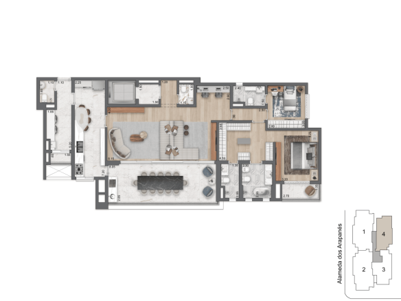 Planta opção oficial de 172 m² do LIS Moema | Île Saint-Louis