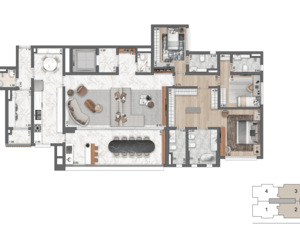 Planta opção oficial de 213 m² do LIS Moema | Île Saint-Louis