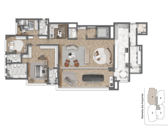 Planta opção oficial de 254 m² do LIS Moema | Île Saint-Louis