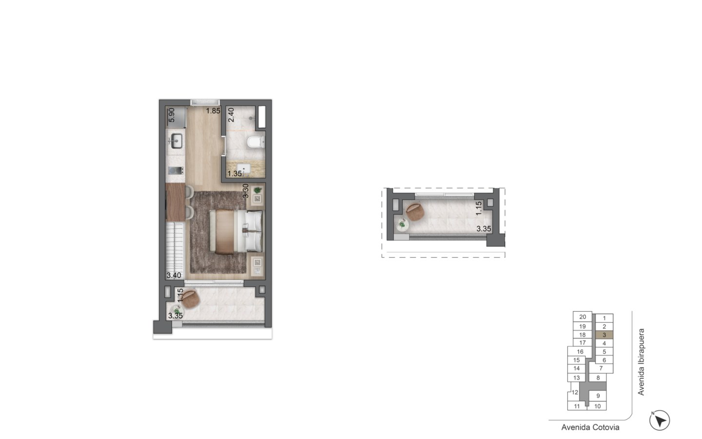 Planta oficial de 27,5 metros quadrados do LIS Moema Studios
