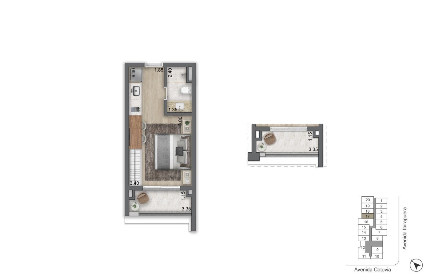 Planta oficial de 29,5 metros quadrados do LIS Moema Studios