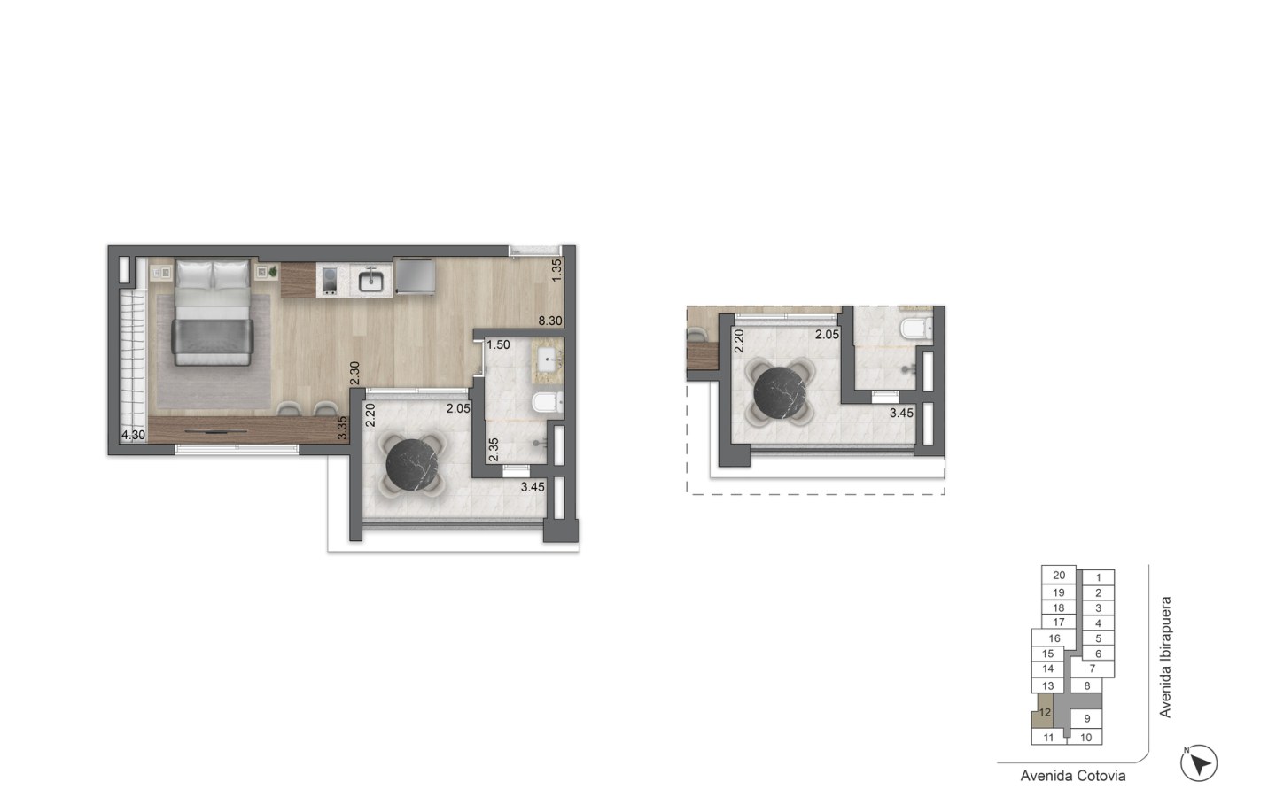 Planta oficial de 38,5 metros quadrados do LIS Moema Studios