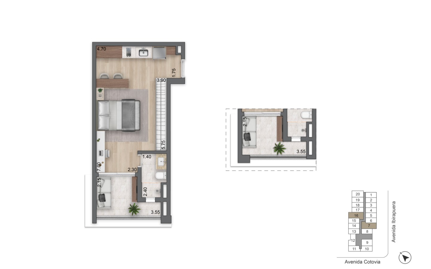 Planta oficial de 42 metros quadrados do LIS Moema Studios