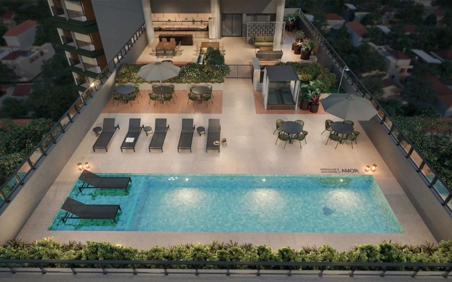 Piscina e áreas de convivência no rooftop do Madart na Vila Madalena