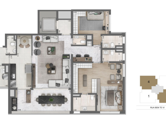 Planta opção oficial de 148 m² com 2 suítes do Moema by Cyrela