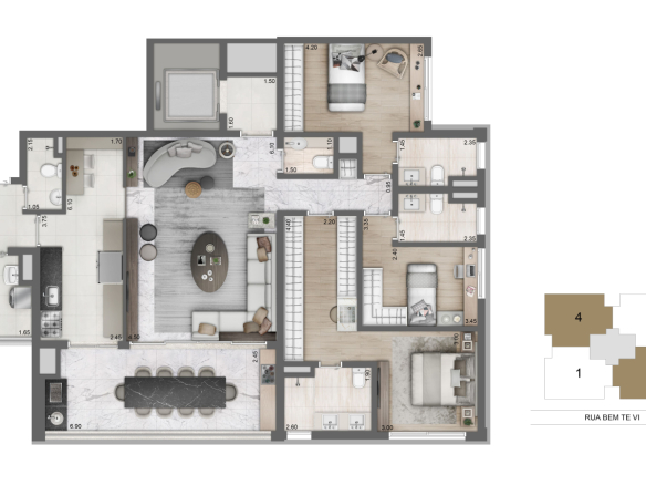 Planta opção oficial de 148 m² do Moema by Cyrela