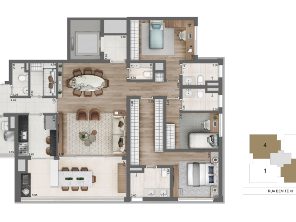 Planta padrão oficial de 148 m² do Moema by Cyrela