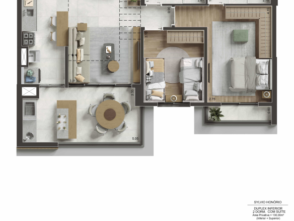 Pavimento inferior do duplex de 130 m² no NID Alphaville