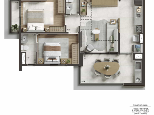 Pavimento inferior do duplex de 132 m² no NID Alphaville
