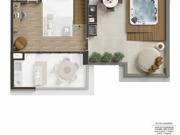 Pavimento superior do duplex de 130 m² no NID Alphaville
