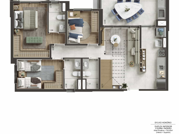 Pavimento inferior do duplex de 153 m² no NID Alphaville