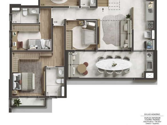Pavimento inferior do duplex de 189 m² no NID Alphaville