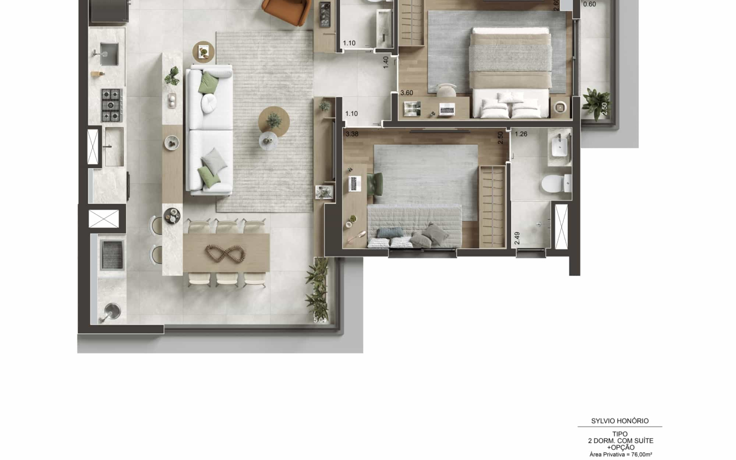Segunda opção da planta de 76 m² no NID Alphaville