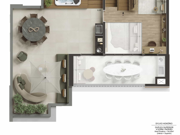 Pavimento superior do duplex de 189 m² no NID Alphaville
