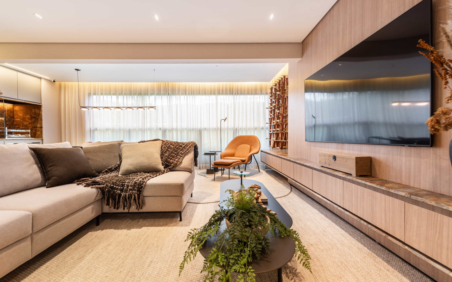 Perspectiva do living do decorado do NID Alphaville