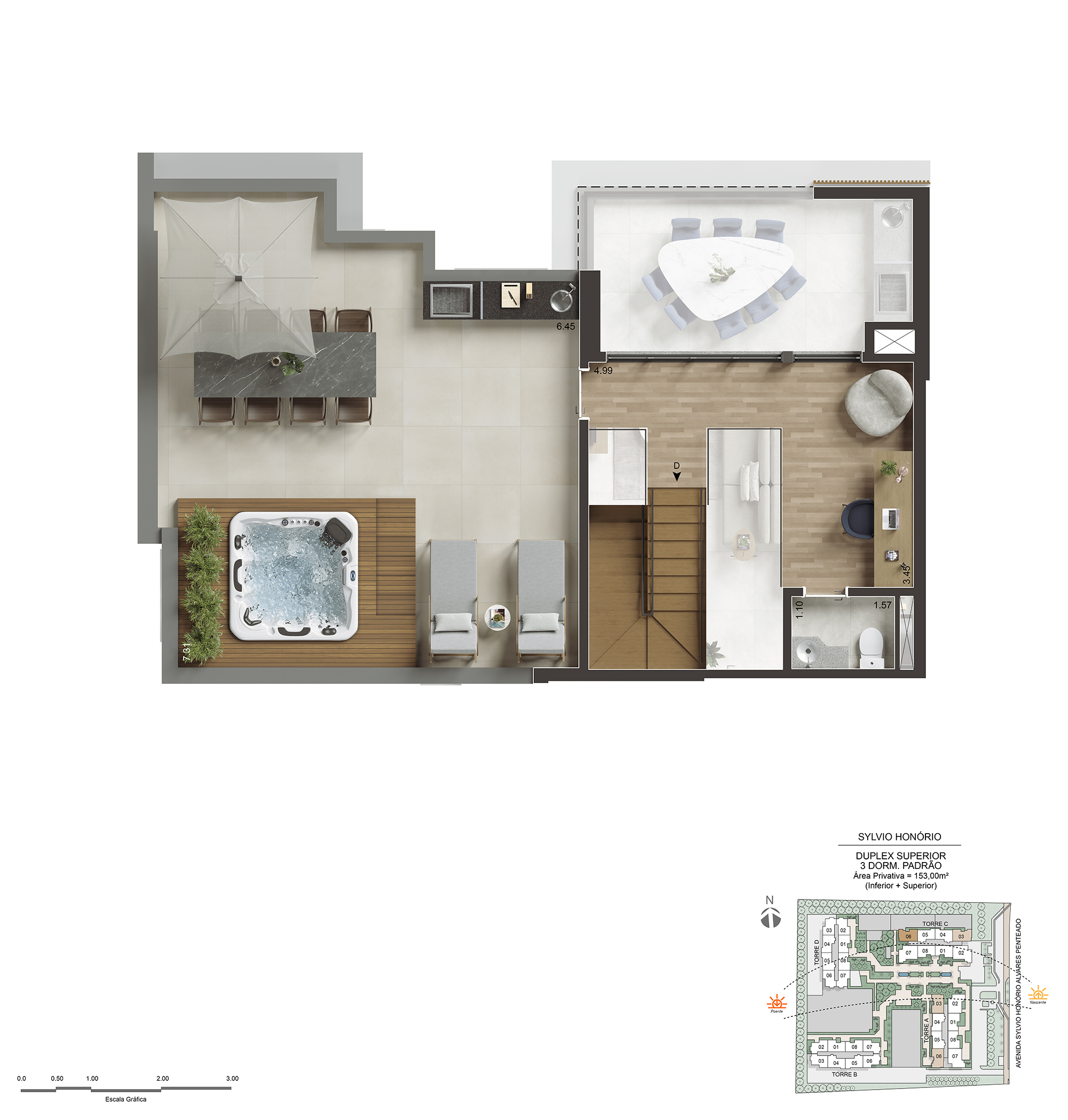 Pavimento superior completo do duplex de 153 m² do NID Alphaville