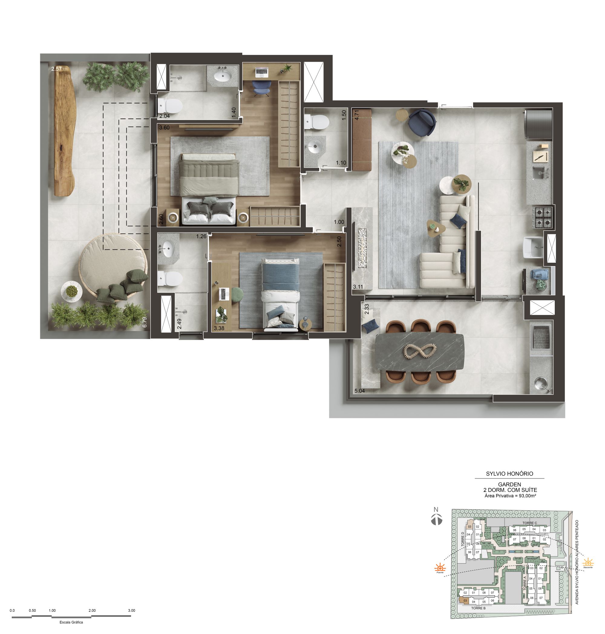 Planta garden oficial completa de 93 m² do NID Alphaville
