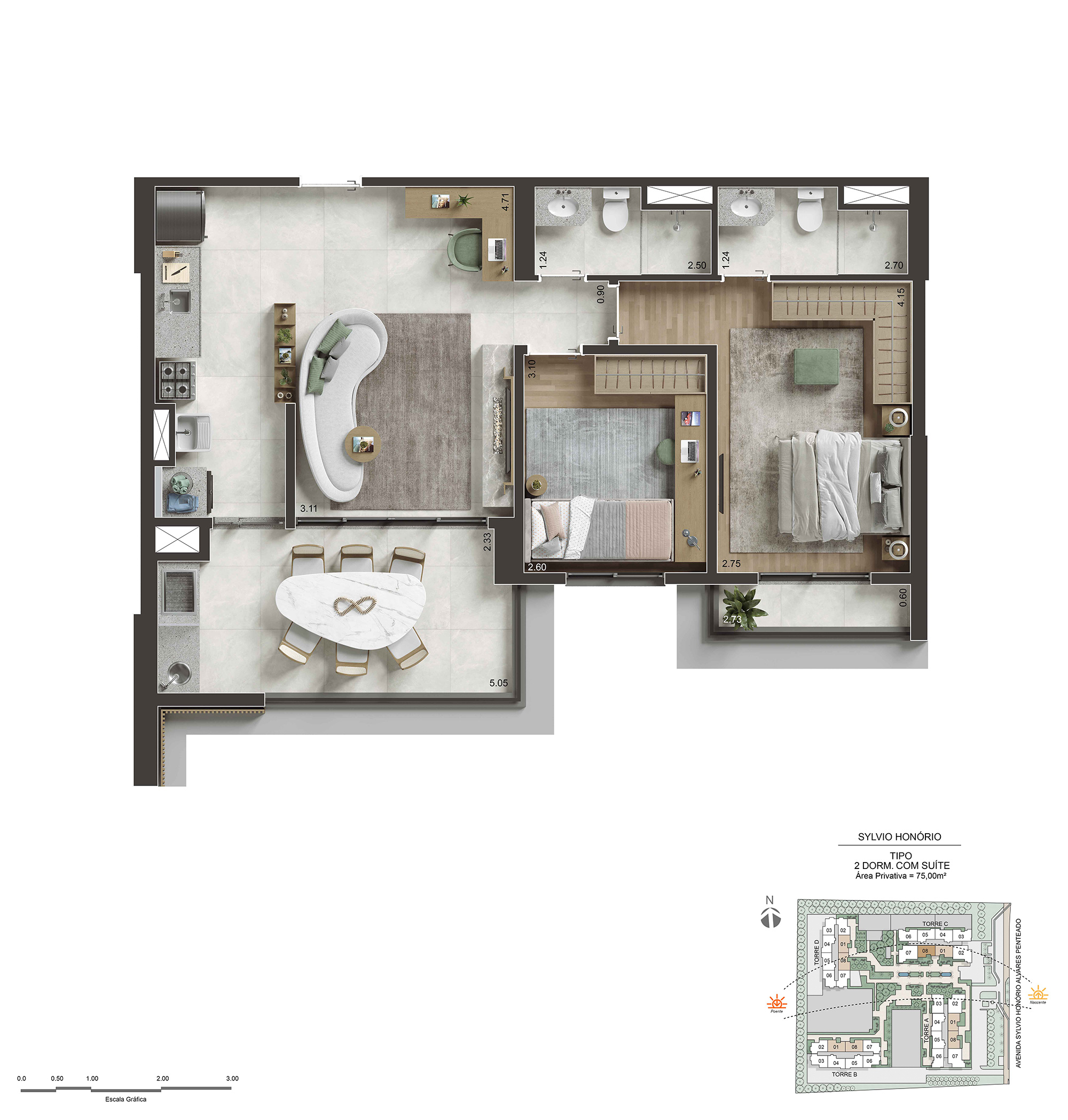 Planta oficial completa de 75 m² do NID Alphaville