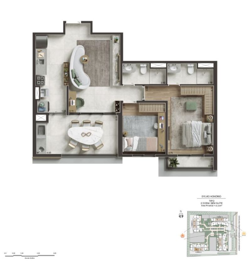 Planta oficial completa de 76 m² do NID Alphaville