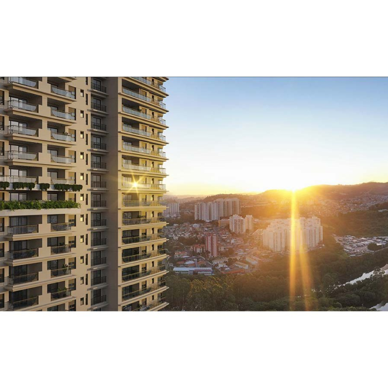 Oásis Home Resort em Alphaville — fachada e vista para a área verde