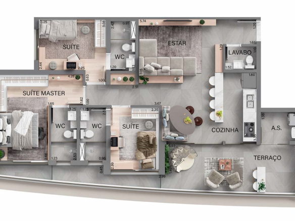Oásis Home Resort em Alphaville — Planta de 114 m² com 3 suítes do Oásis Home Resort