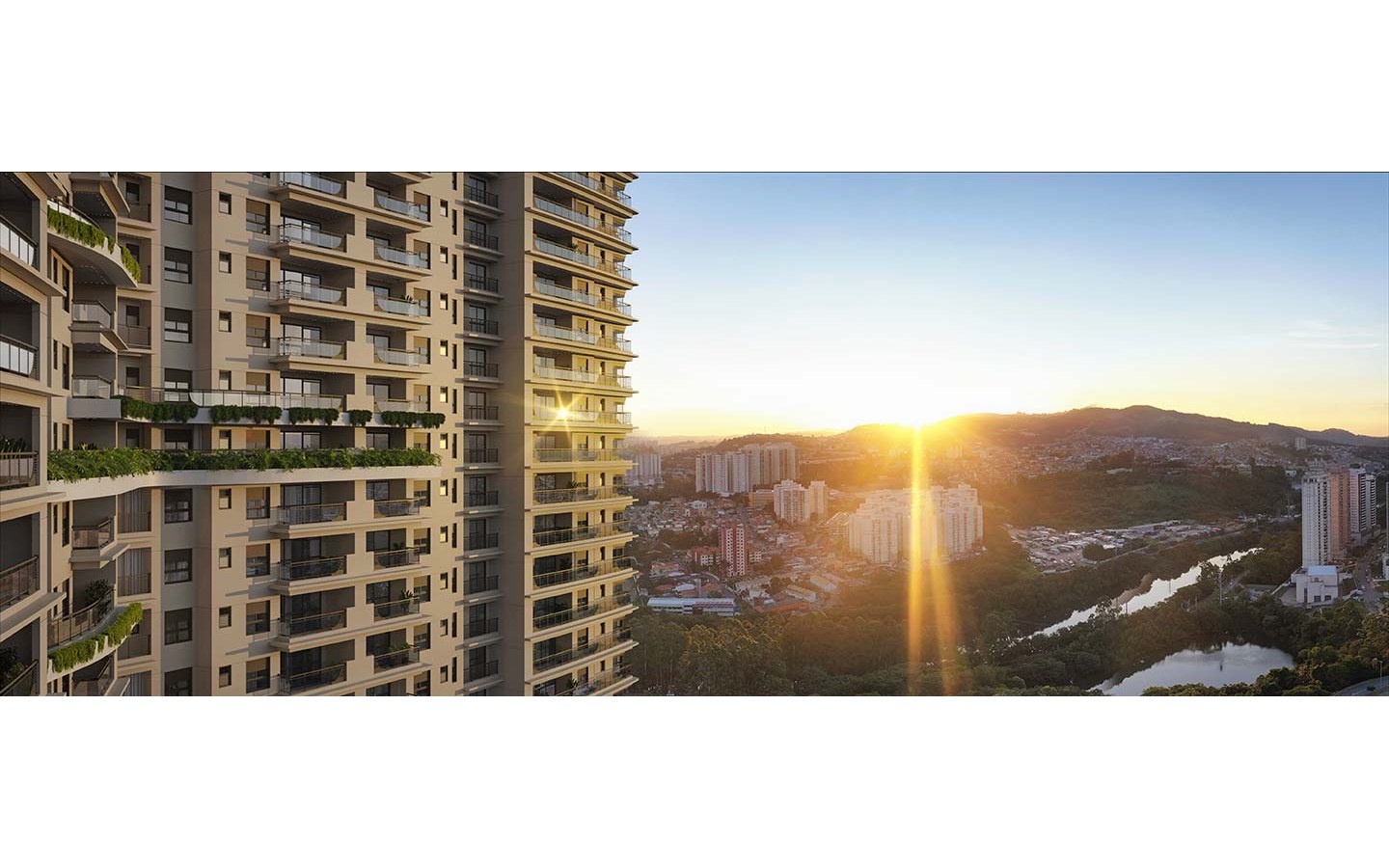 Oásis Home Resort em Alphaville — fachada e vista para a área verde