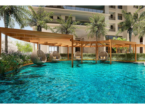 Oásis Home Resort em Alphaville — piscina com espaço de descanso