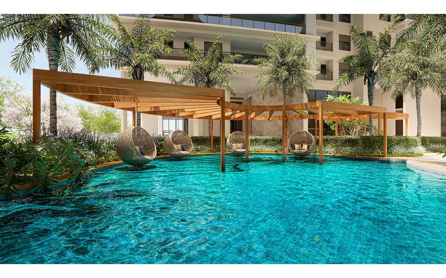 Oásis Home Resort em Alphaville — piscina com espaço de descanso