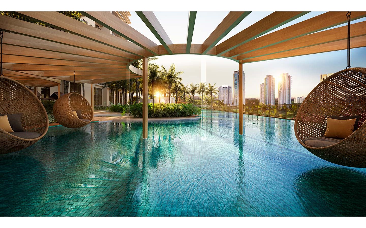 Oásis Home Resort em Alphaville — piscina e área de descanso