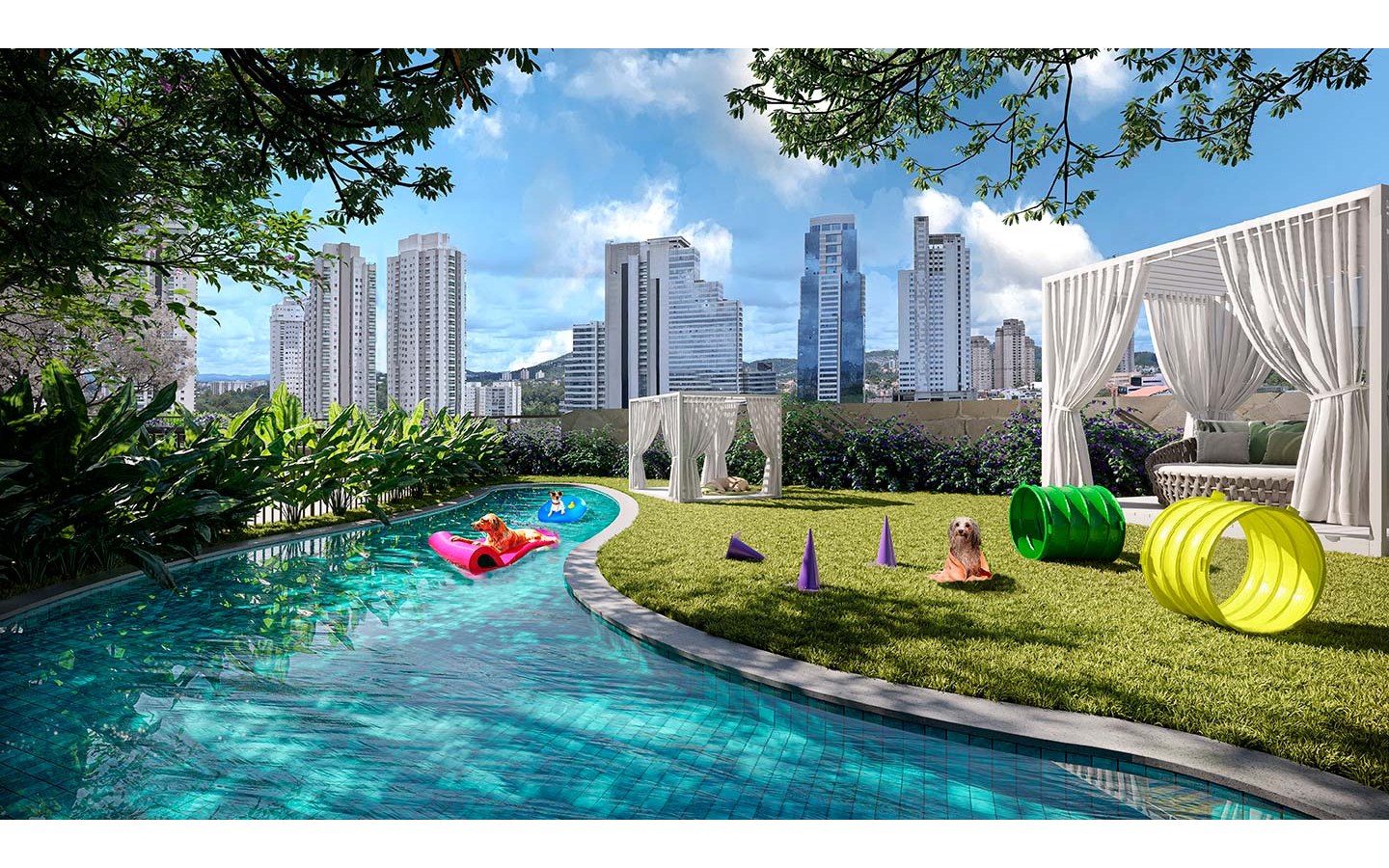 Oásis Home Resort em Alphaville — lounge pet com piscina