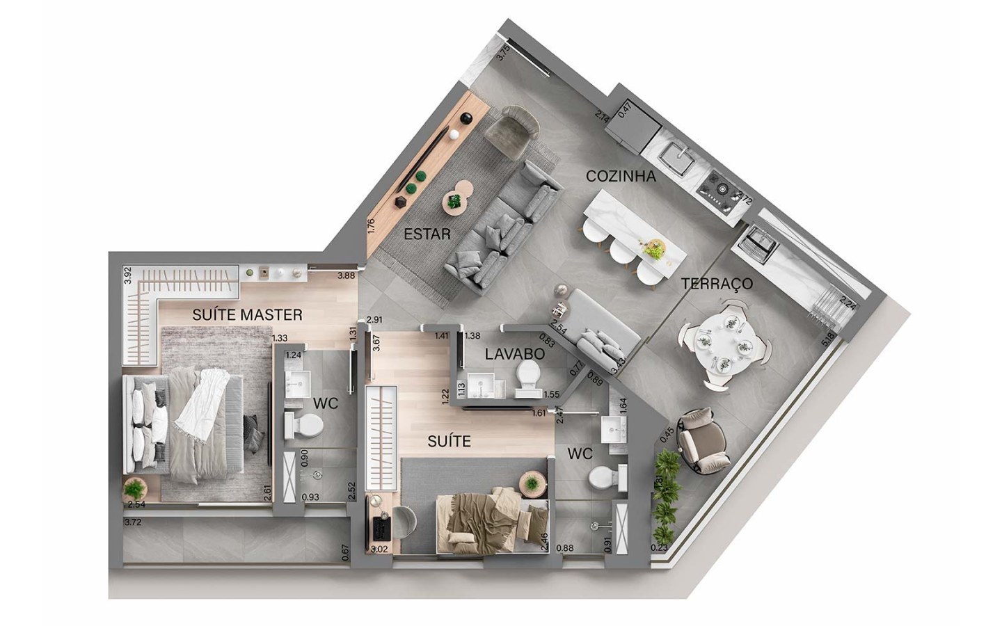 Oásis Home Resort em Alphaville — Planta de 74 m² do Oásis Home Resort