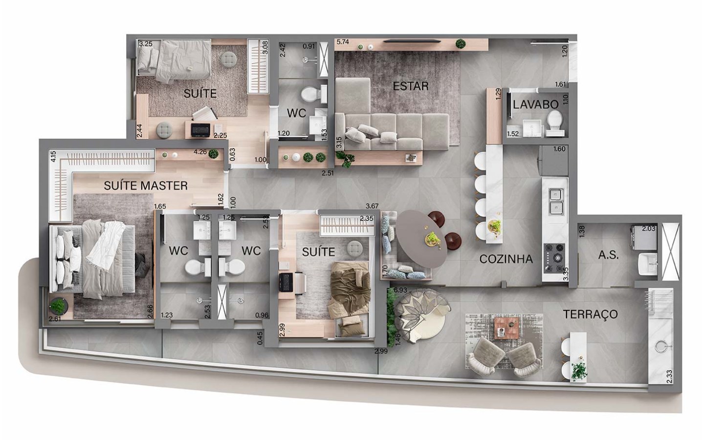 Oásis Home Resort em Alphaville — Planta de 114 m² com 3 suítes do Oásis Home Resort