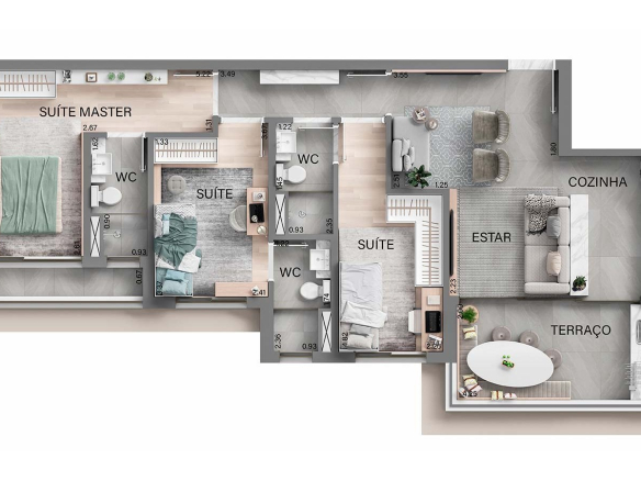 Oásis Home Resort em Alphaville — Planta de 90 m² com 3 suítes do Oásis Home Resort