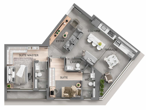 Oásis Home Resort em Alphaville — Planta de 74 m² do Oásis Home Resort