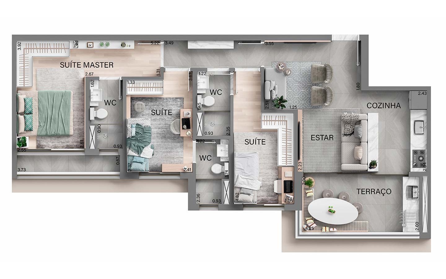 Oásis Home Resort em Alphaville — Planta de 90 m² com 3 suítes do Oásis Home Resort