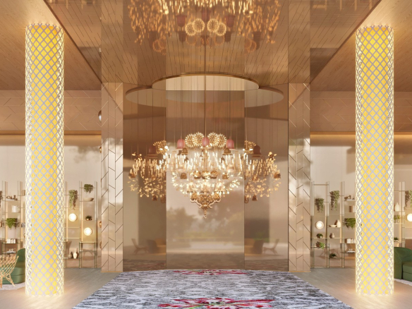 Primeira perspectiva do lobby do On The Sky Bela Cintra The Residences